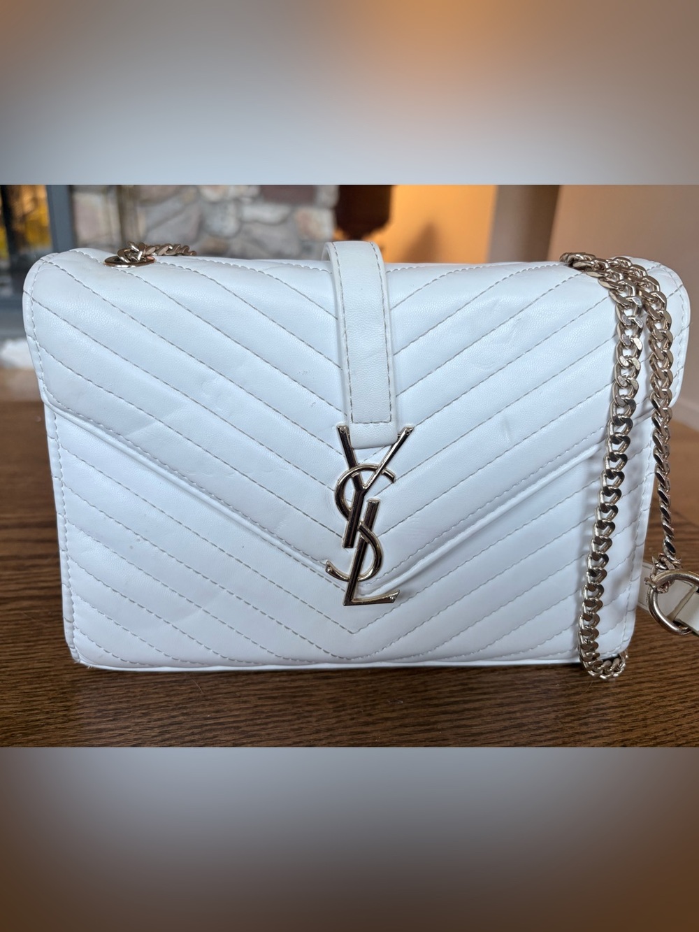 Vintage YSL White Quilted Envelope Purse Gold Hardware & Chain